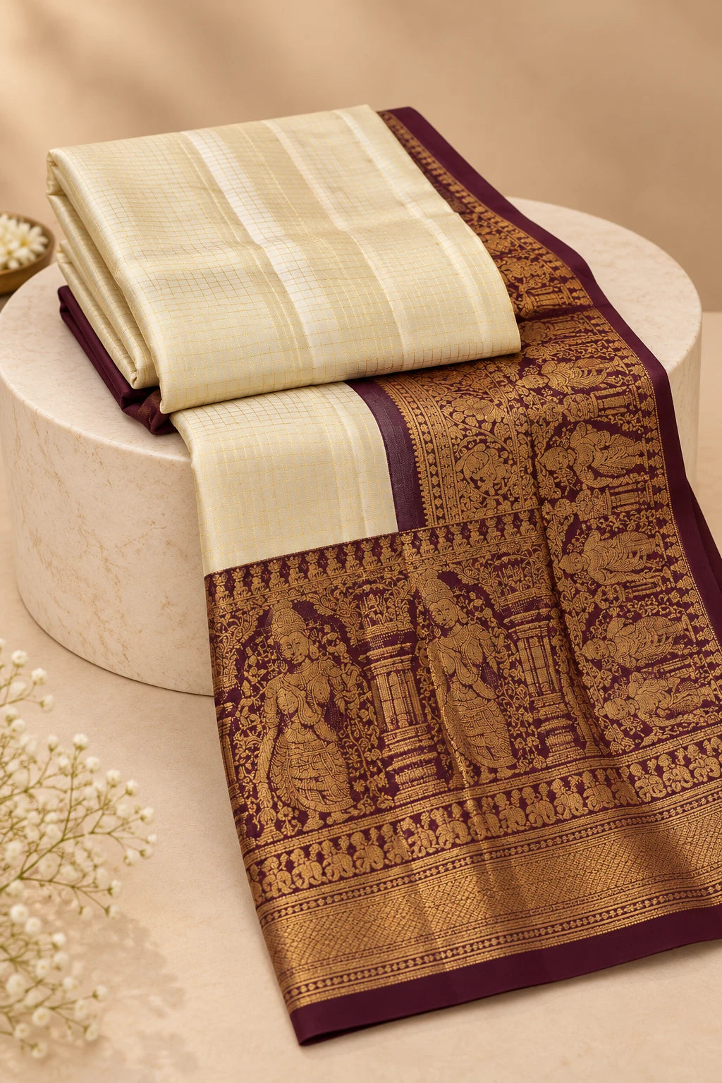 Tample Chex Silk Saree
