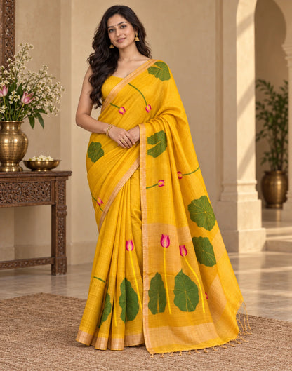 Yellow Kamalam Silk Saree