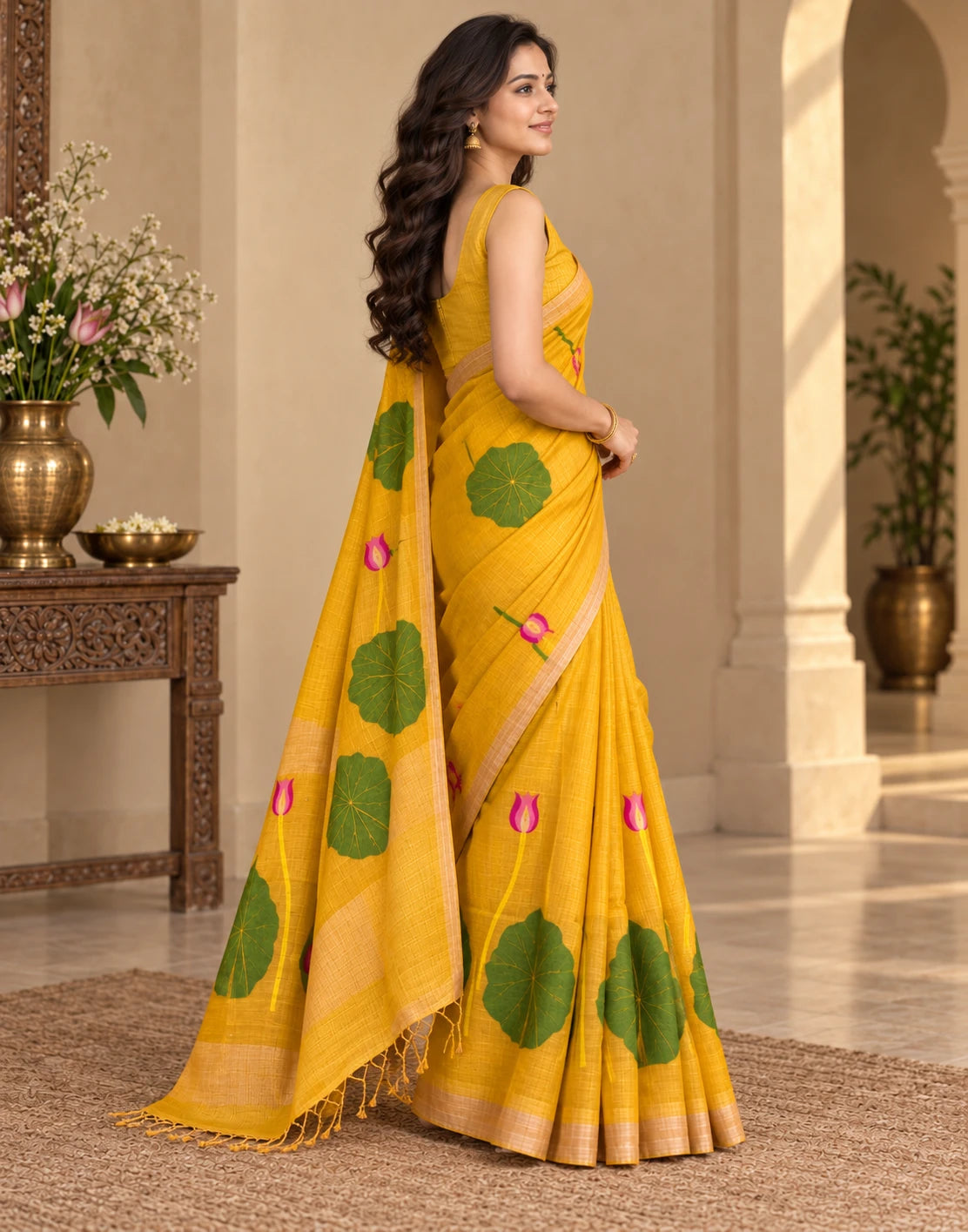 Yellow Kamalam Silk Saree