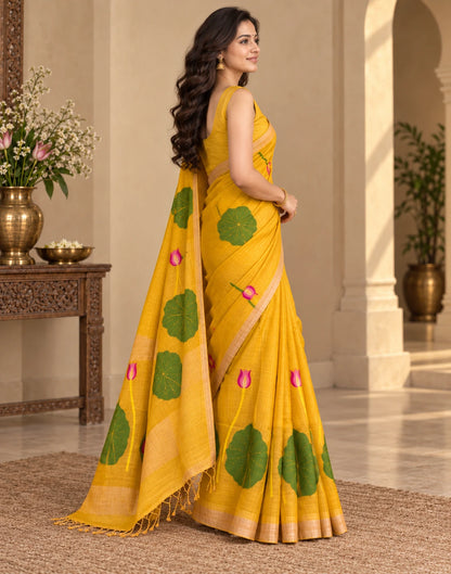 Yellow Kamalam Silk Saree