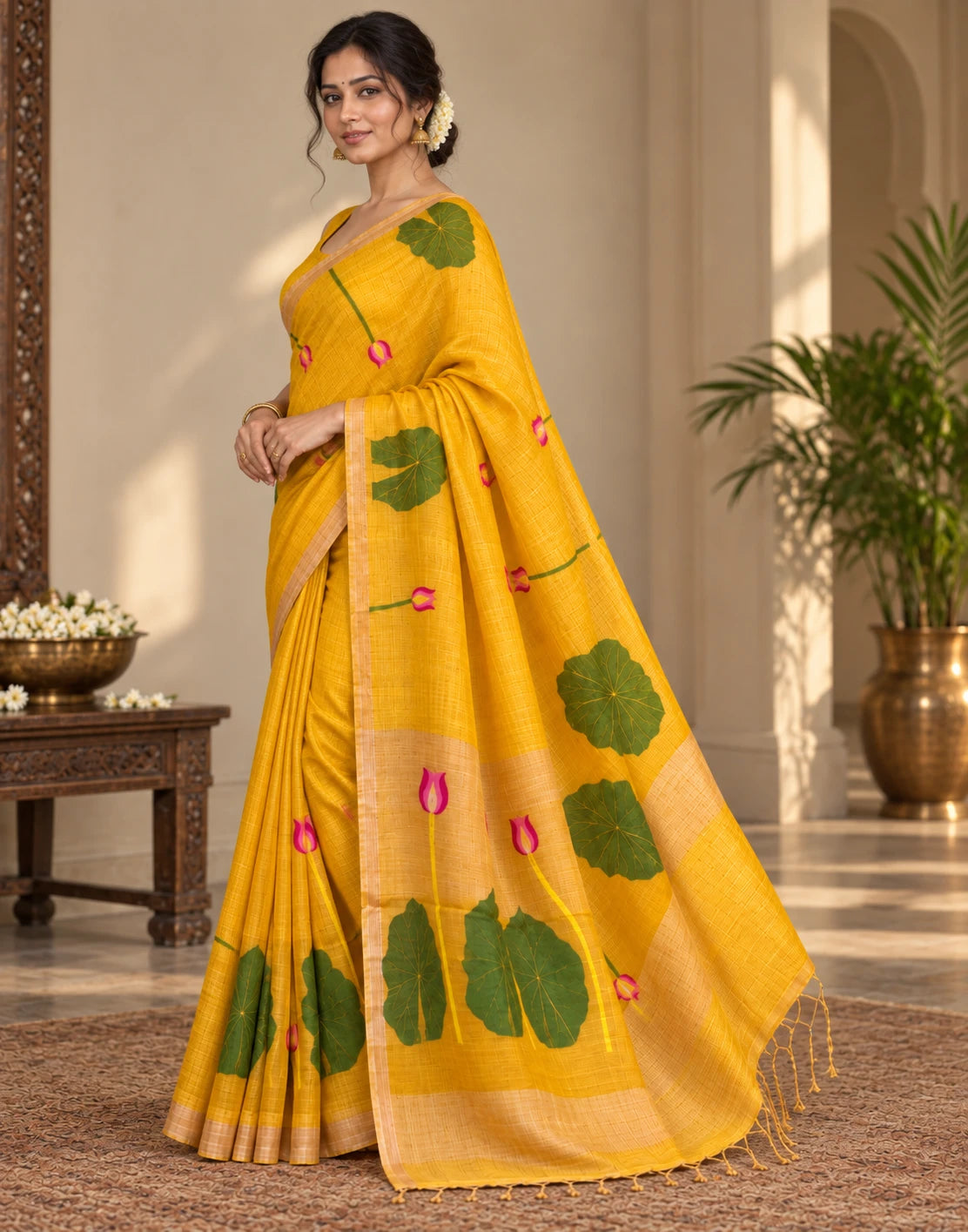 Yellow Kamalam Silk Saree