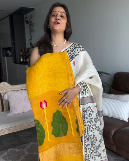 Yellow Kamalam Silk Saree