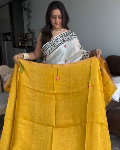 Yellow Kamalam Silk Saree