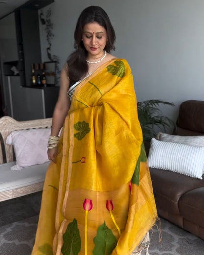 Yellow Kamalam Silk Saree