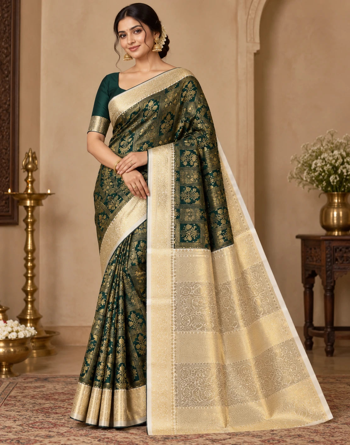 Zelira Kanchipuram Silk Saree-Green