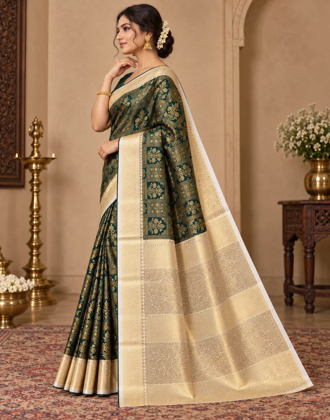 Zelira Kanchipuram Silk Saree-Green