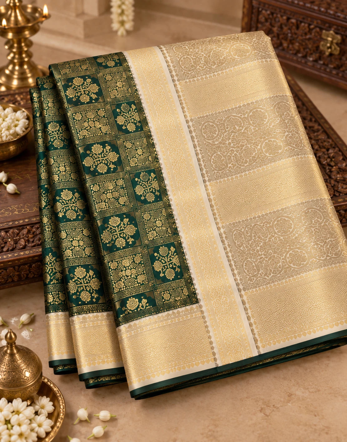 Zelira Kanchipuram Silk Saree-Green