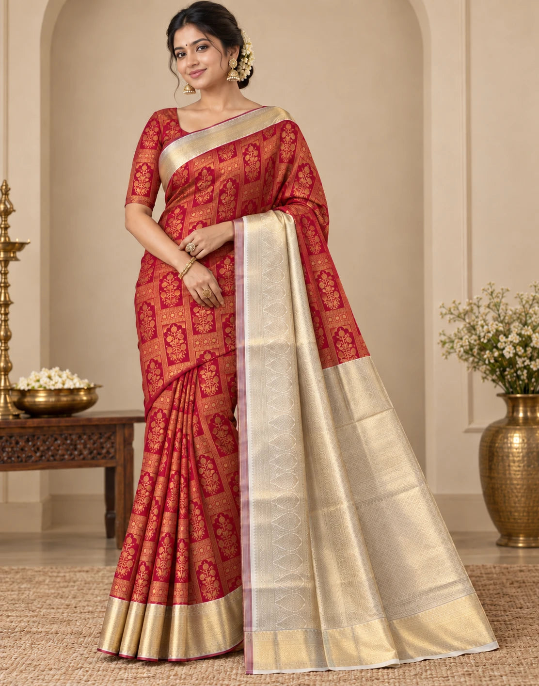 Zelira Kanchipuram Silk Saree-Red