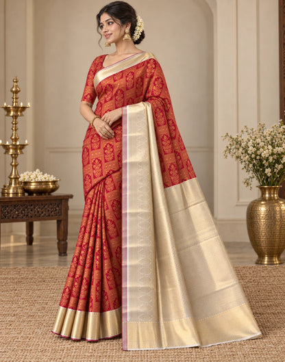 Zelira Kanchipuram Silk Saree-Red