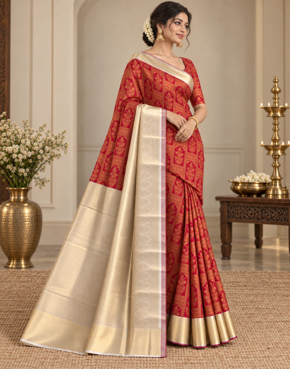 Zelira Kanchipuram Silk Saree-Red