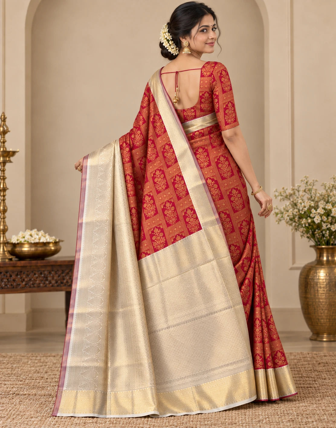 Zelira Kanchipuram Silk Saree-Red
