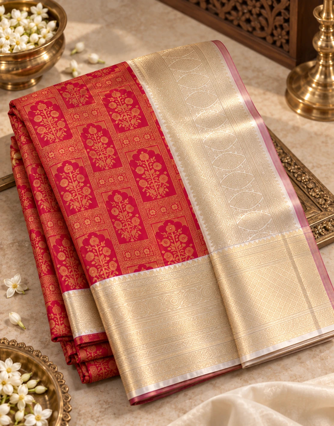 Zelira Kanchipuram Silk Saree-Red