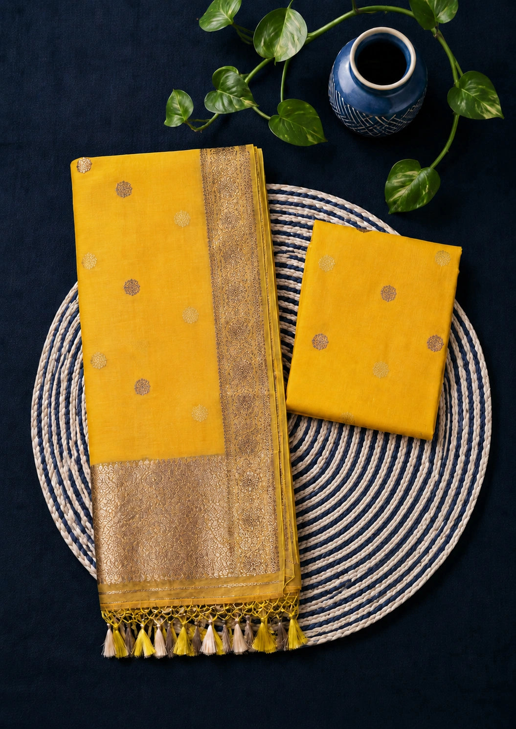 Mustard Weave Zari Suit Set