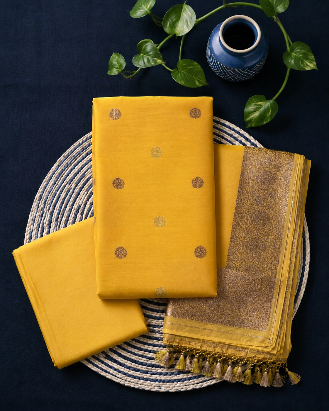 Mustard Weave Zari Suit Set