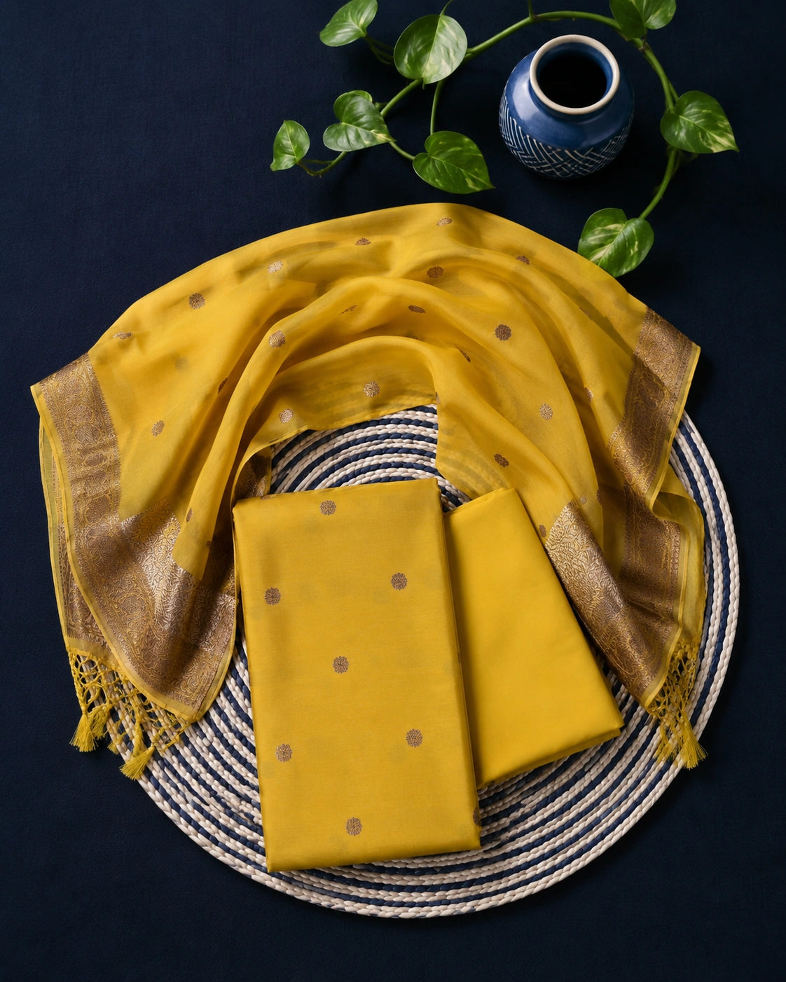 Mustard Weave Zari Suit Set