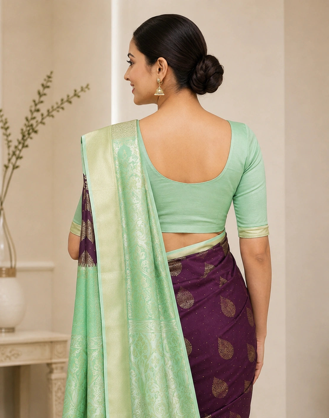 Wine-Pista Kanjivaram Silk Saree