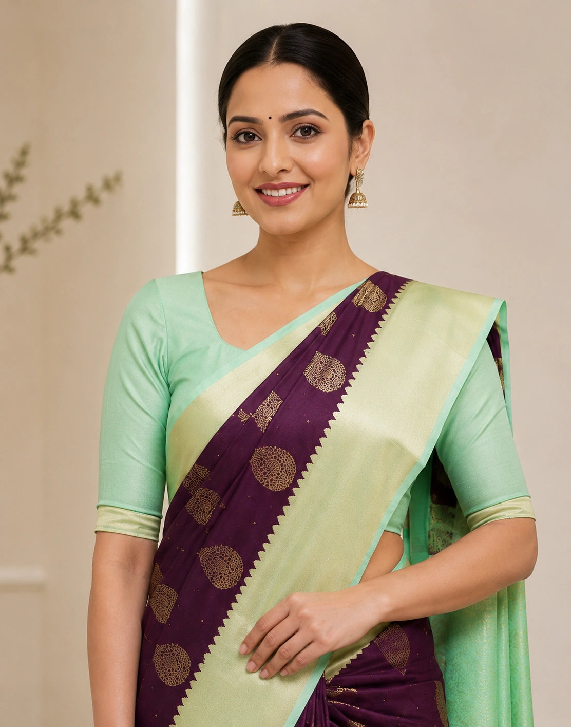 Wine-Pista Kanjivaram Silk Saree